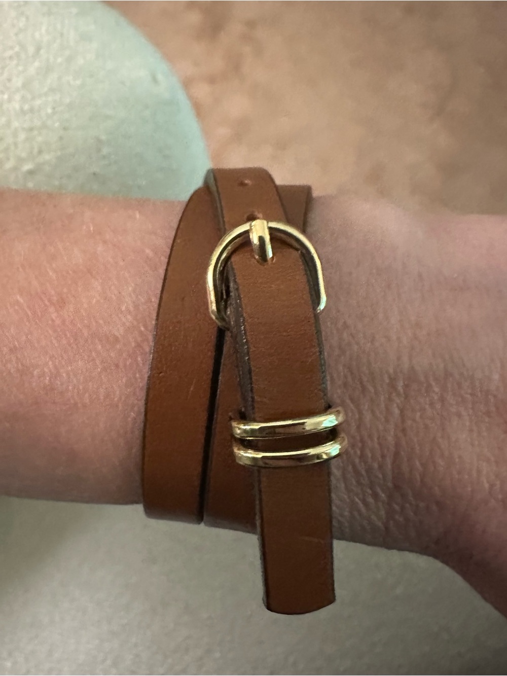 Banana Republic Classic Brown Leather Wrap Bracelet with Gold Buckle - Picture 3 of 7